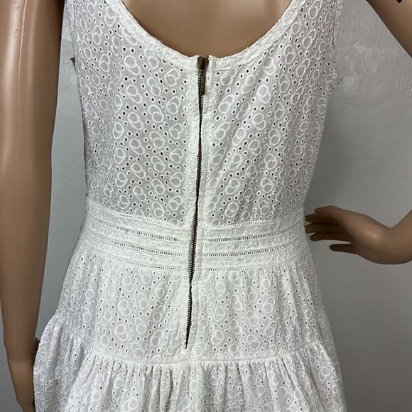 Maje White Cotton Sleeveless Eyelet Tiered Mini Dress Size L - Picture 5 of 12